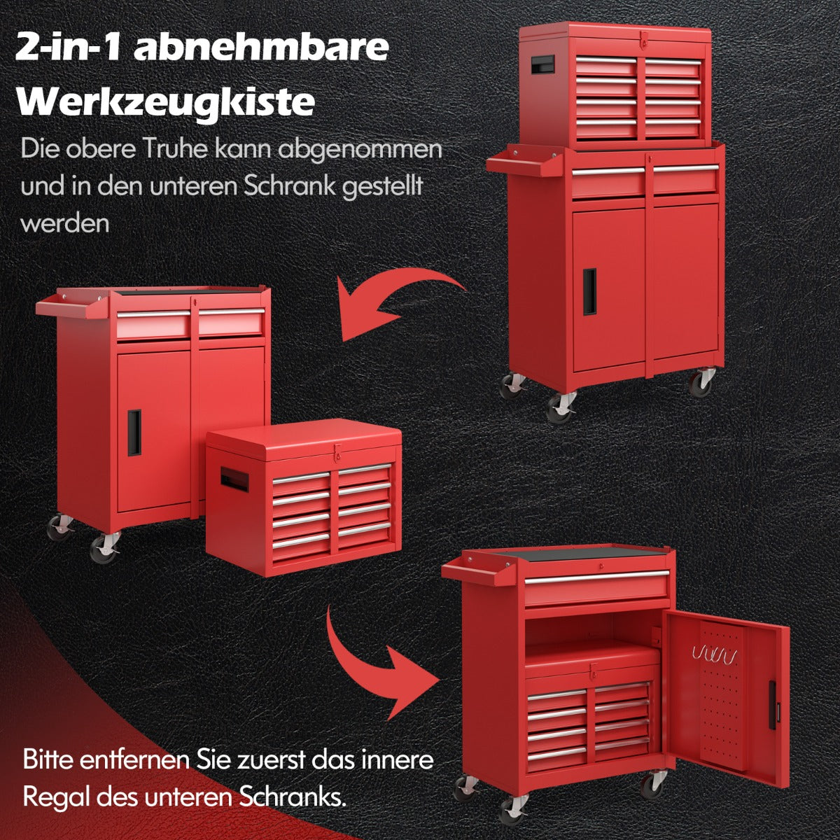 High Capacity Tool Storage Cabinet with Lockable Wheels-Red