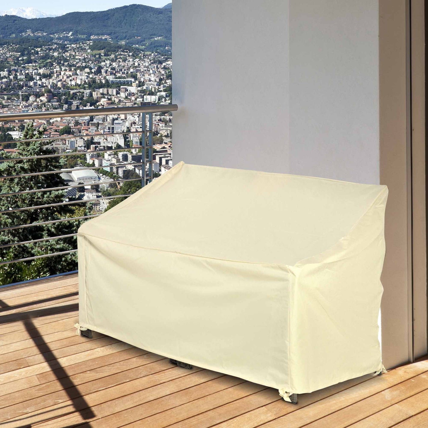 Pokrowiec na meble Outsunny 600D Oxford Cloth, ochraniacz na sofę 2-osobową do ogrodu i patio, do użytku na zewnątrz, wodoodporny, beżowy, 140 dł. x 84 szer. x 56/94 wys. cm