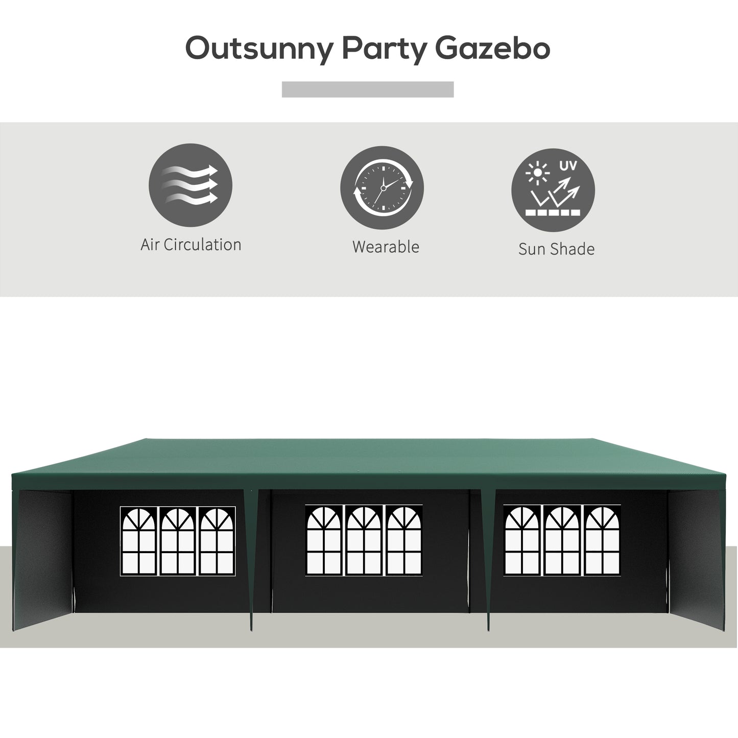 Outsunny Garden Gazebo Marquee Party Wedding Tent Canopy (9m x 3m) - Zielony