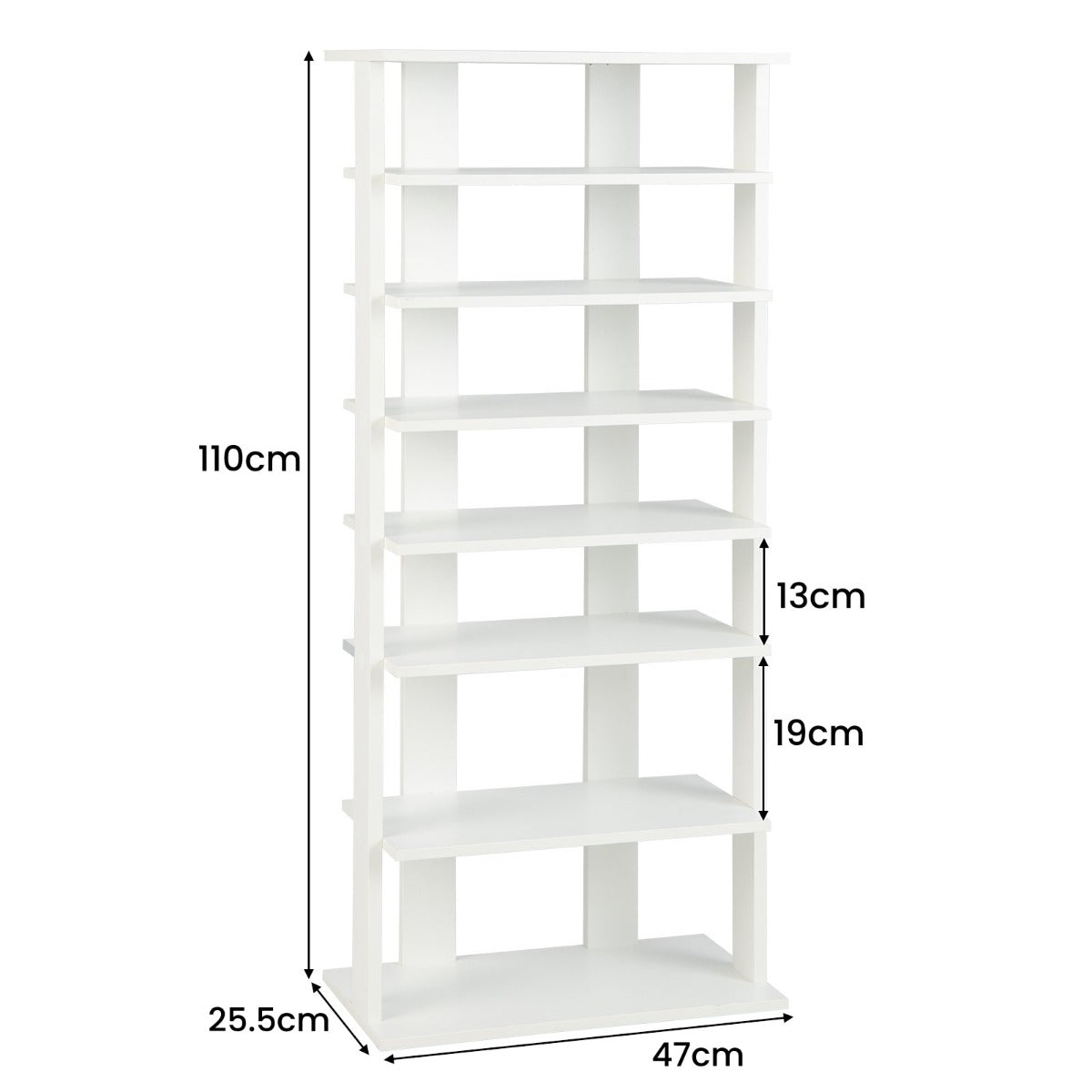 Extra Wide Wooden Vertical Shoe Rack with 7 Shelves-White