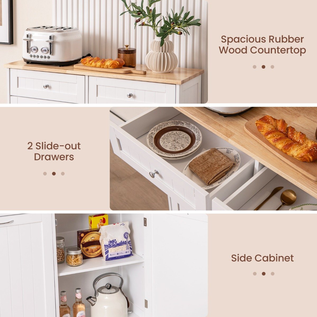 Kitchen Tilt-Out Trash Cabinet with 2 Drawers and Adjustable Shelves-White