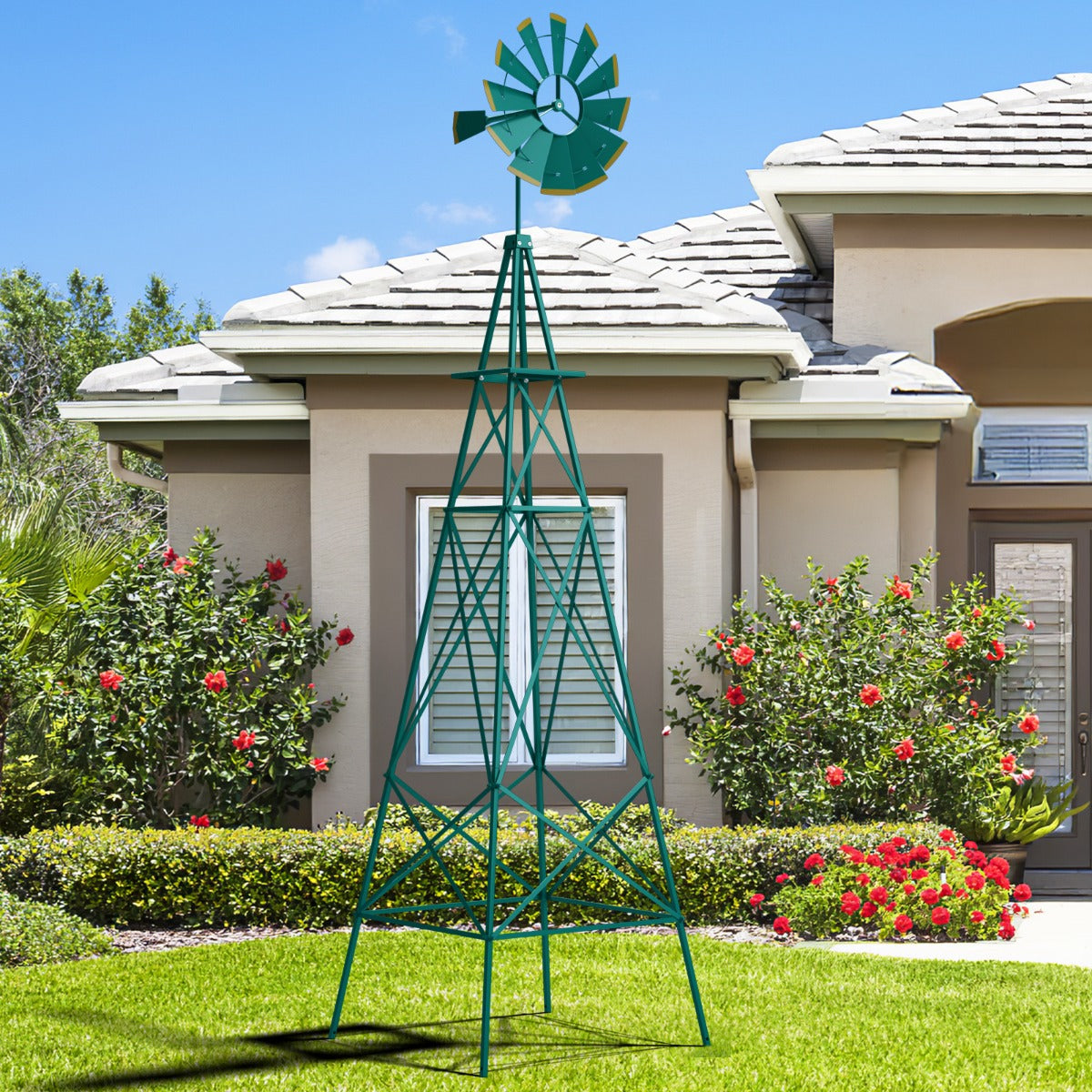 253cm Ornamental Windmill with 4 Support Legs for Backyard, Garden, Farm-Green