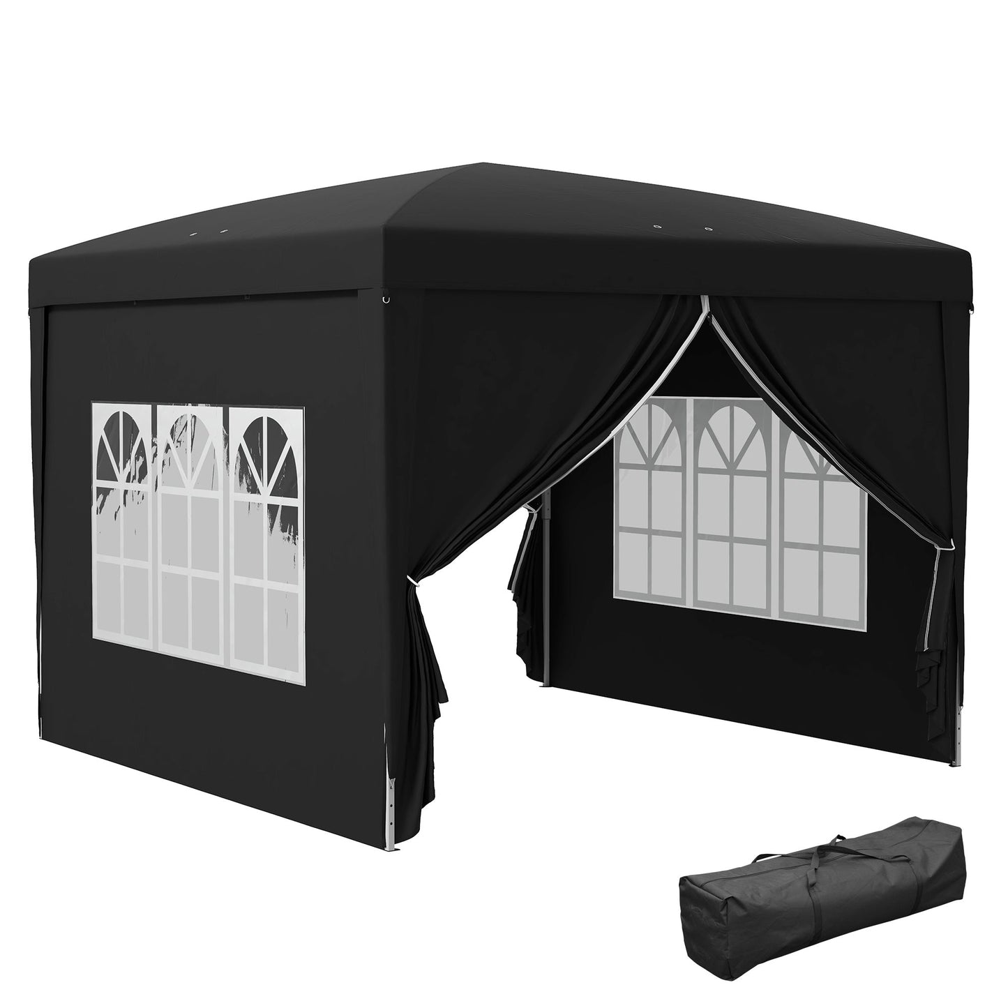 Outsunny 3 x 3(m) Pop Up Gazebo, wodoodporny i odporny na promieniowanie UV namiot imprezowy z baldachimem i torbą transportową, czarny