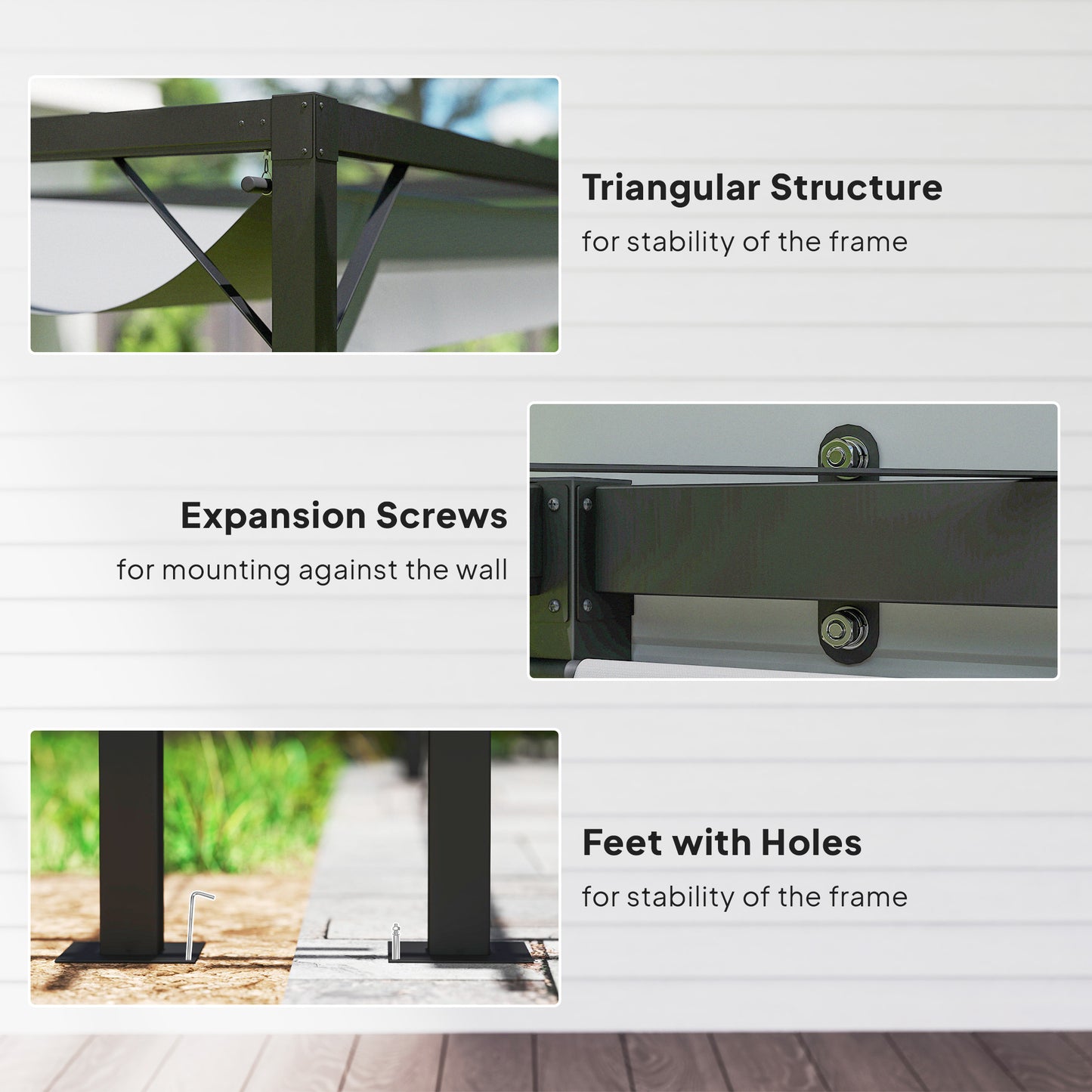Outsunny 3 x 3(m) Pergola zewnętrzna z chowanym daszkiem - szara