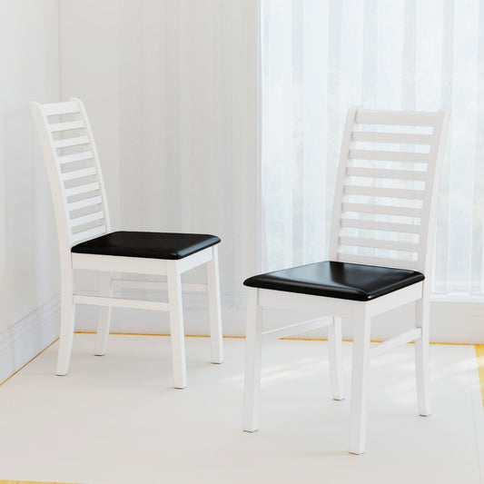 Wooden Dining Chair Set of 2 with Rubber Wood Legs and Padded Seat-Black & White