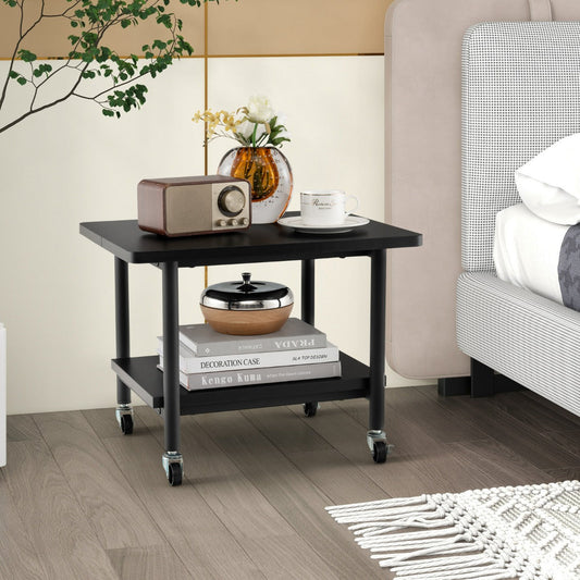 2 Tier Wooden Printer Stand with 360° Swivel Casters-Black