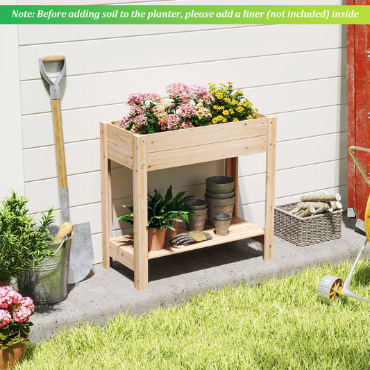 Wooden Raised Garden Bed with Legs and Storage Shelf
