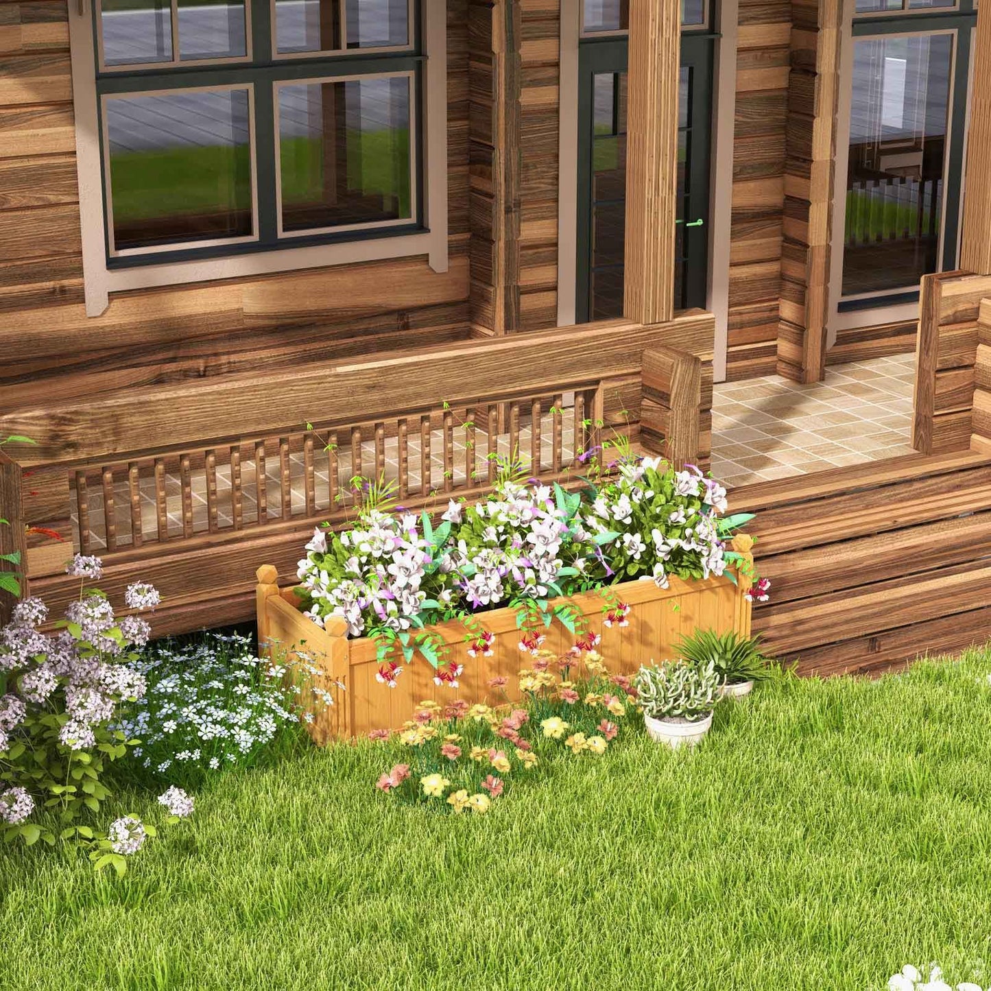 Wooden Raised Garden Bed with Drainage System for Garden