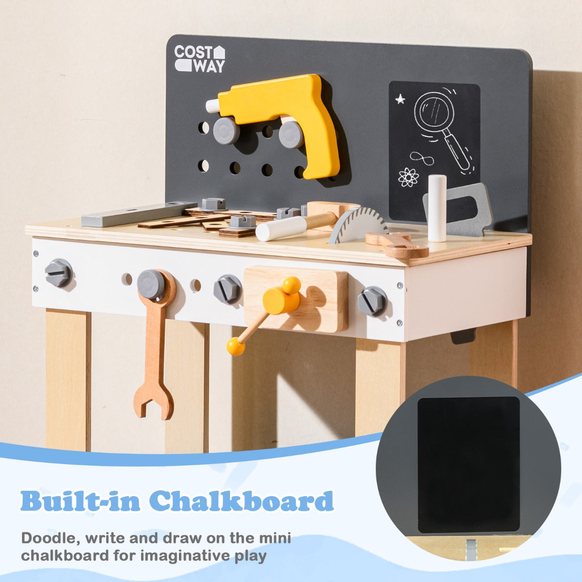 Wooden Toddler Workbench Playset with Pegboard and Storage Shelf