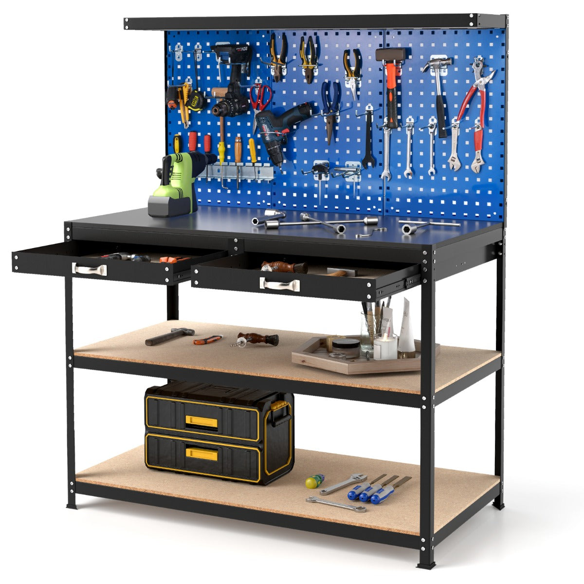 121 x 61 CM Workbench with 3 PCS Pegboard and Drawer-Navy
