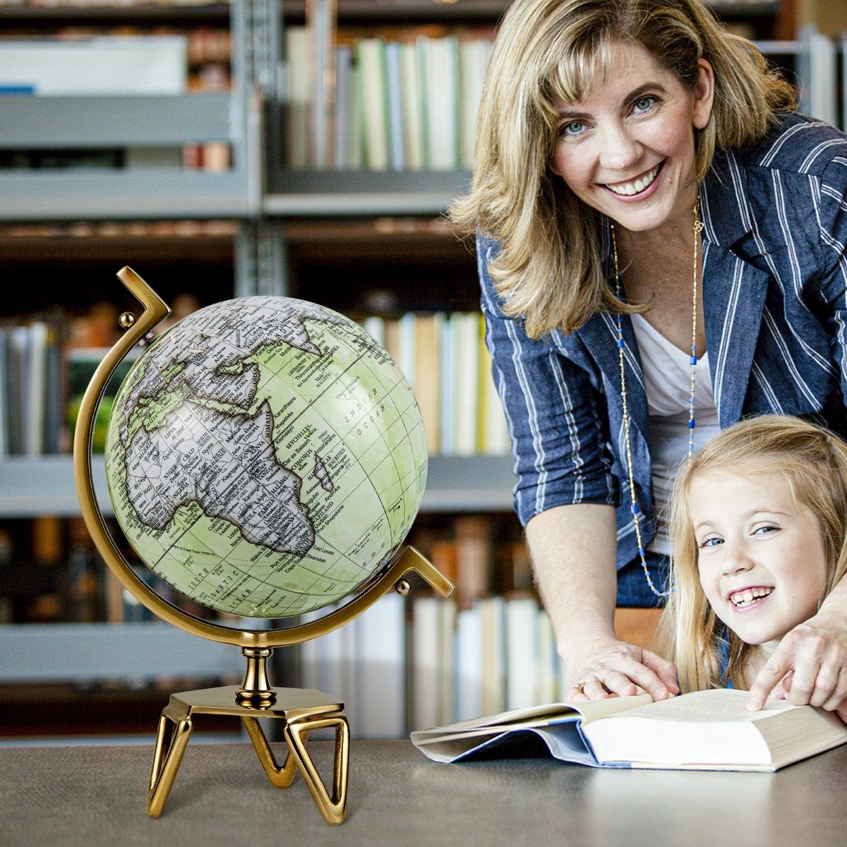 Educational Interactive Globe with Triangle Metal Stand and Metal Meridian-L