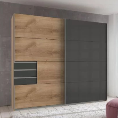 Sliding Wardrobe SOGO 2 Door Wardrobe Oak with Black 225cm