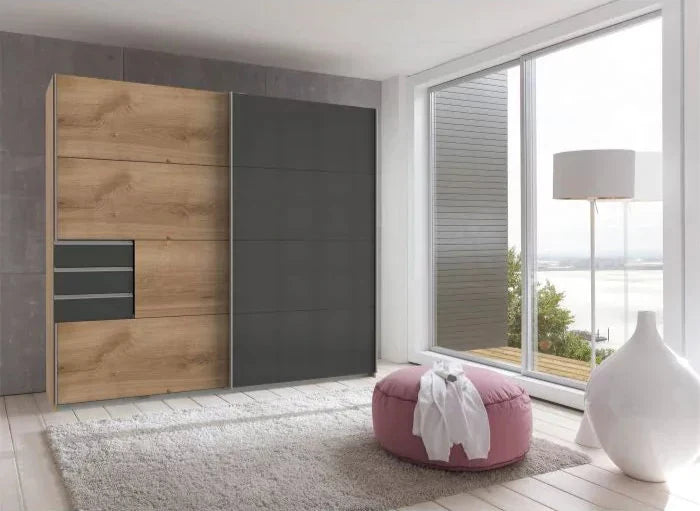Sliding Wardrobe SOGO 2 Door Wardrobe Oak with Black 225cm