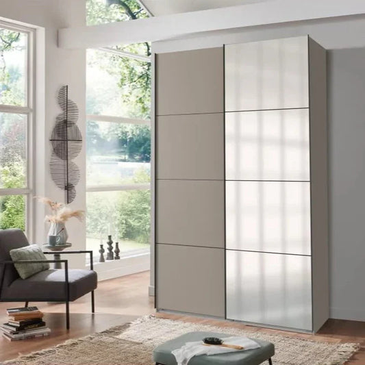 Sliding Wardrobe ANVAST 2 Door Mirrored Wardrobe Grey 135cm