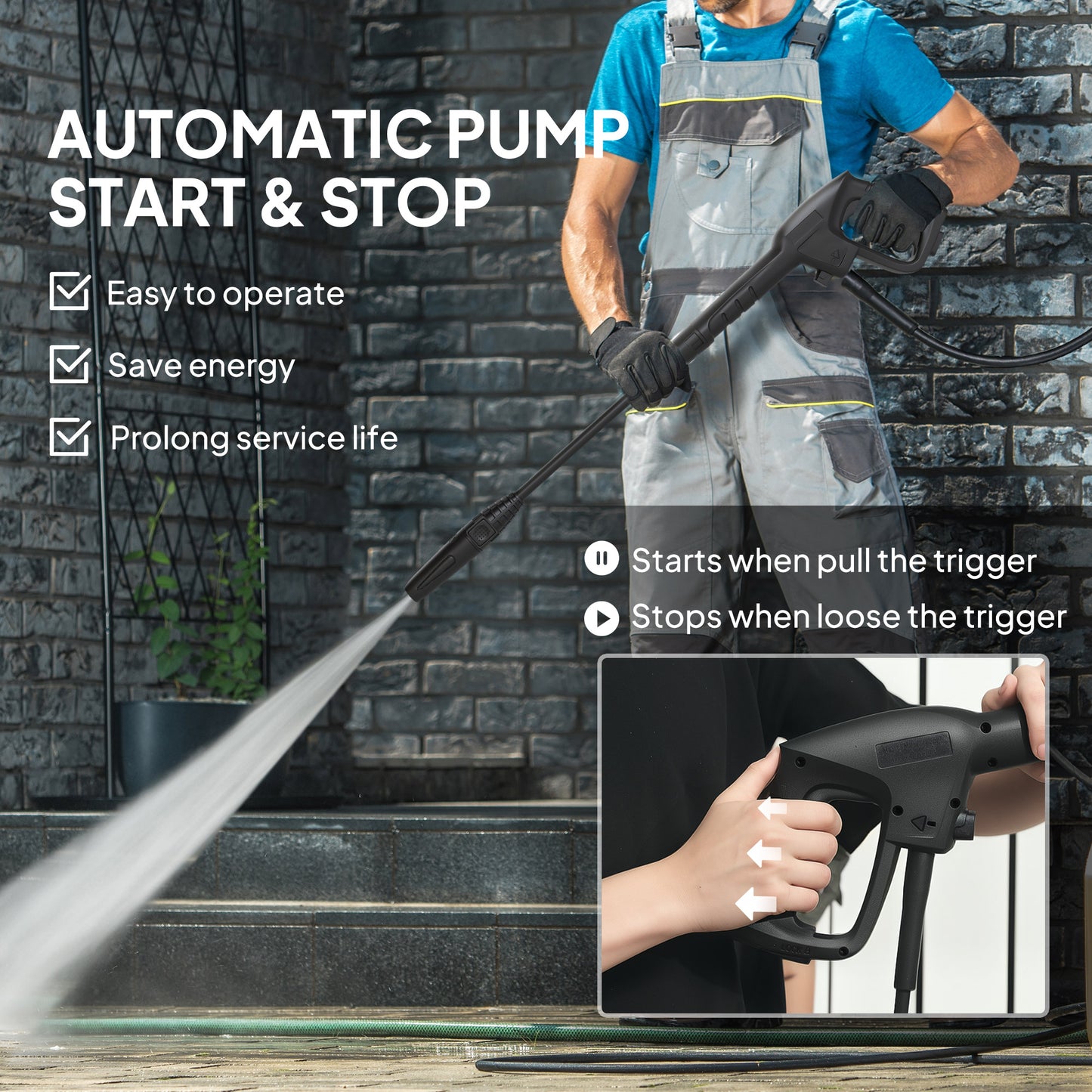 Outsunny 1600W High Pressure Washer, 130 Bar Pressure, 390 L/h Flow, Portable Power Washer Jet Wash Cleaner with Adjustable Nozzle, 6M Hose, Handle for Home Patio Car Driveway, Green