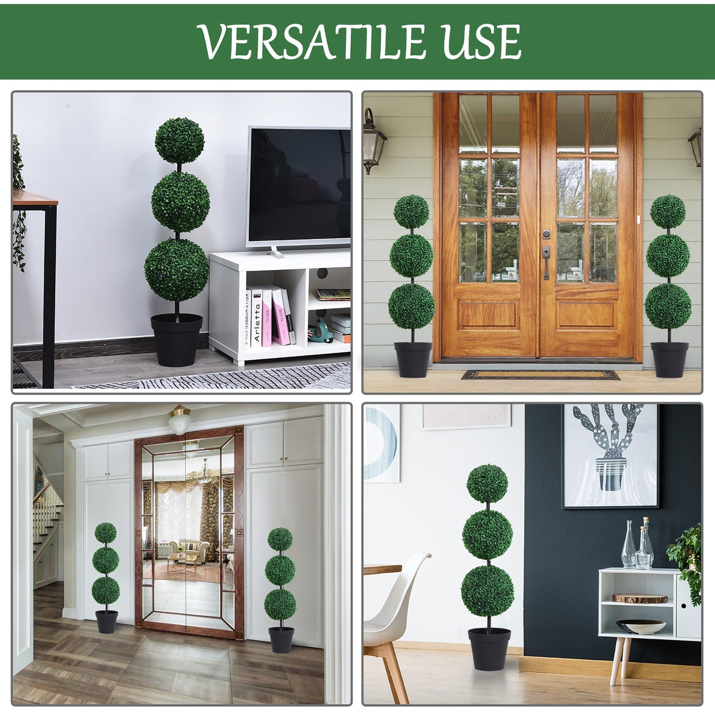 Outsunny Set of 2 Artificial Boxwood Ball Topiary Trees Potted Decorative Plant Outdoor and Indoor DŽcor (112cm)