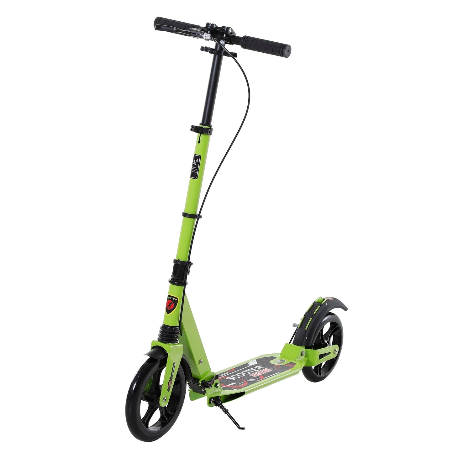 HOMCOM Kick Scooter, Folding 2 Wheel Scooter for 14+ Teens Adults, with Dual Brake System, Dual Suspension, 230mm Big Wheels, 3 Adjustable Handlebar, up to 100KG, Green