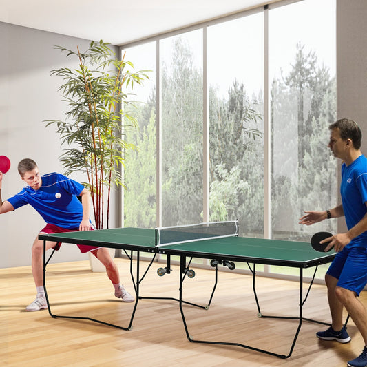 SPORTNOW 9FT Folding Tennis Table, with 8 Wheels, for Indoor Use, Green