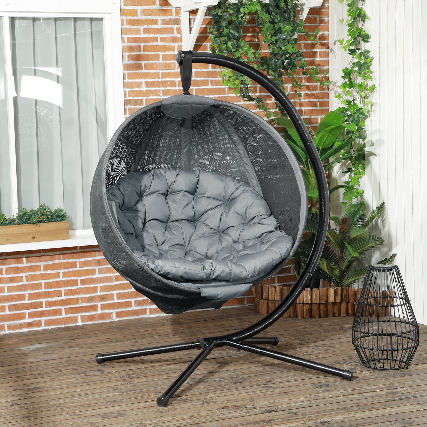Krzesło Outsunny Round Egg Basket ze stalową podstawą, antracytowe