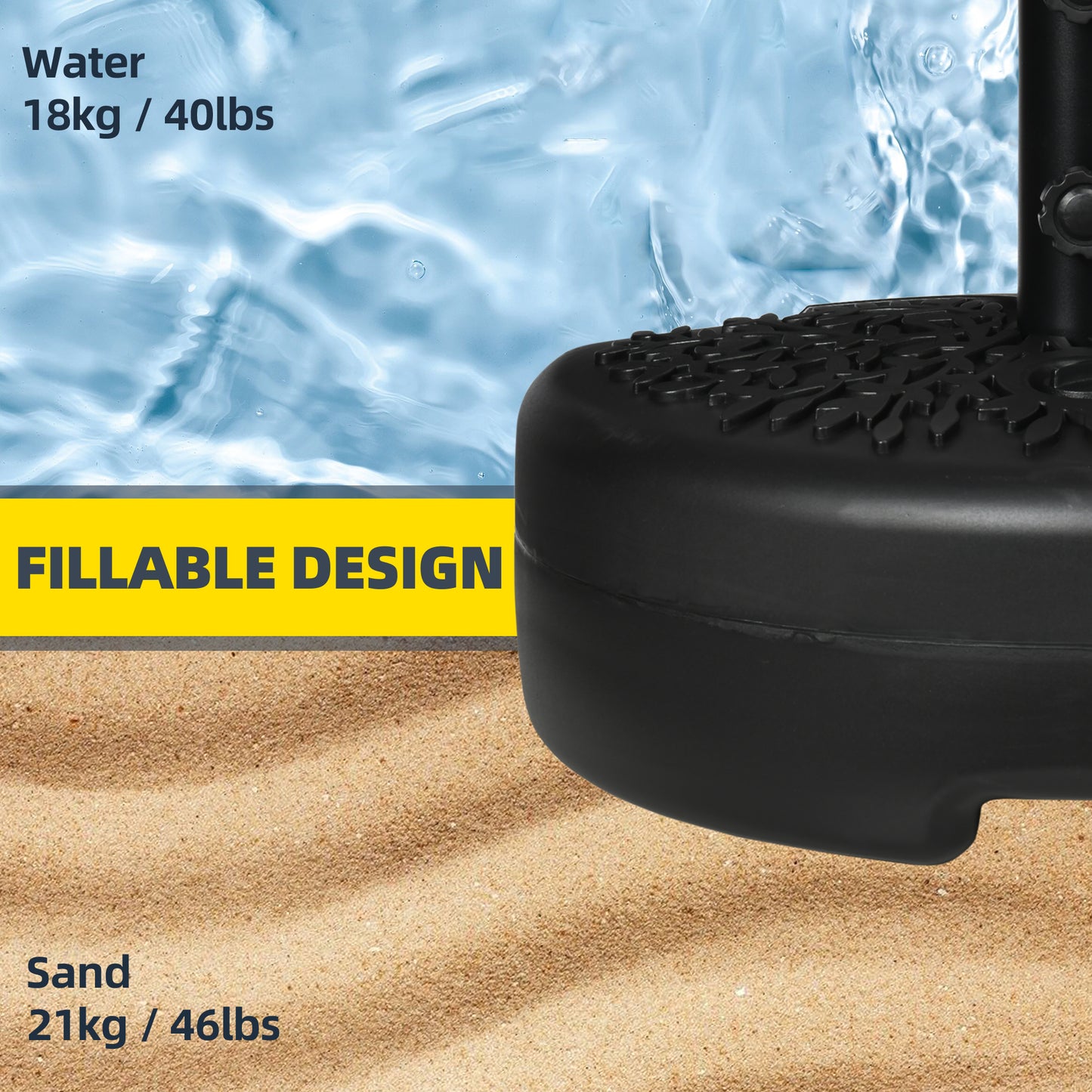 Outsunny Water/Sand Fillable Half Parasol Umbrella Base - Black
