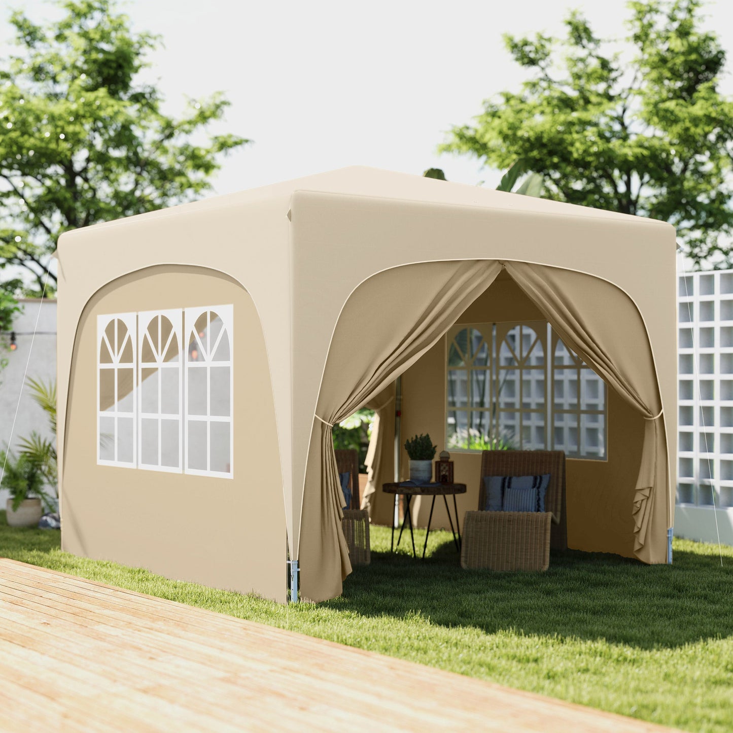 Outsunny 3 x 3m Pop-Up Gazebo Shelter, z akcesoriami - Piaskowy