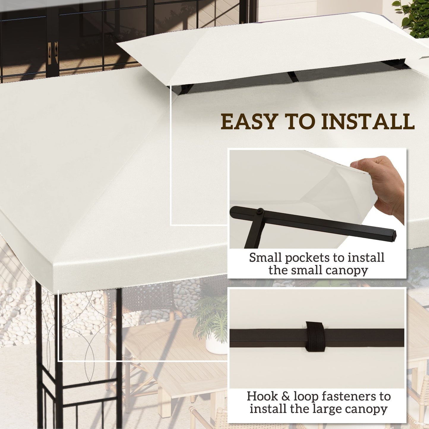 Outsunny 3x4m Gazebo Replacement Roof Canopy 2 Tier Top UV Cover Garden Patio Outdoor Sun Awning Shelters Cream (TOP COVER ONLY)