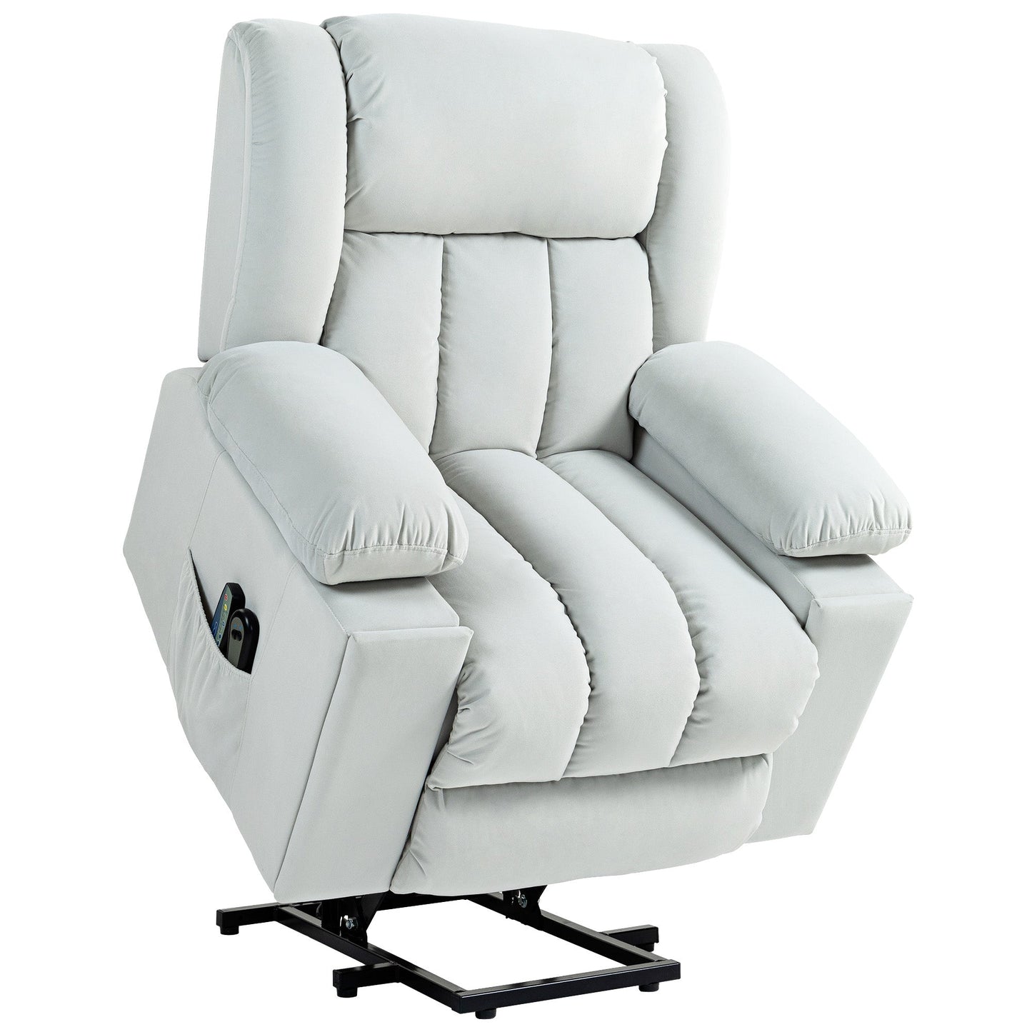 HOMCOM Power Lift Recliner Chair with Vibration Massage and Heat, Electric Lift Chair for Elderly, Overstuffed Fabric Riser and Reclining Armchair with USB Ports, Cup Holders, Light Grey