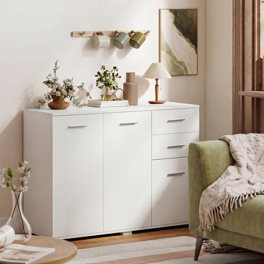 HOMCOM Sideboard, Modern Storage Cabinet with 2 Drawers, 3 Doors and Adjustable Shelves, White