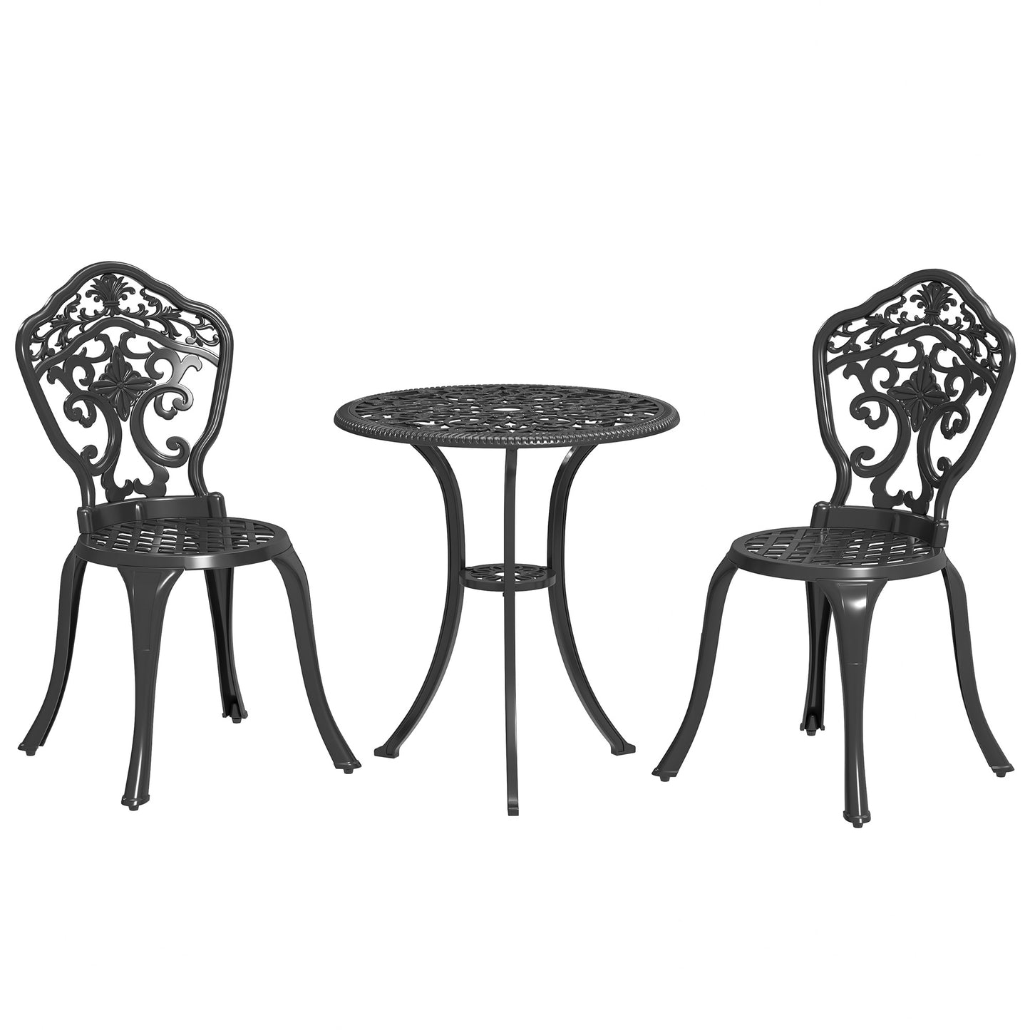 Zestaw bistro Outsunny z trzema elementami aluminiowymi w kwiaty – czarny