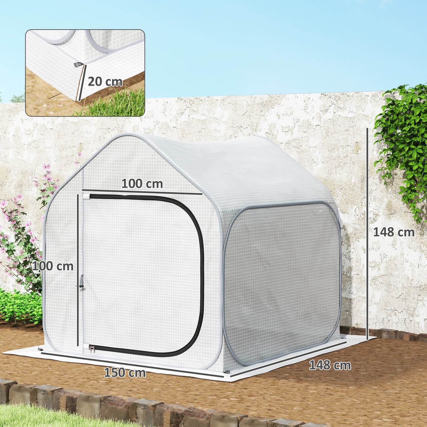 Outsunny 150 x 148cm Pop-Up Szklarnia - Biała