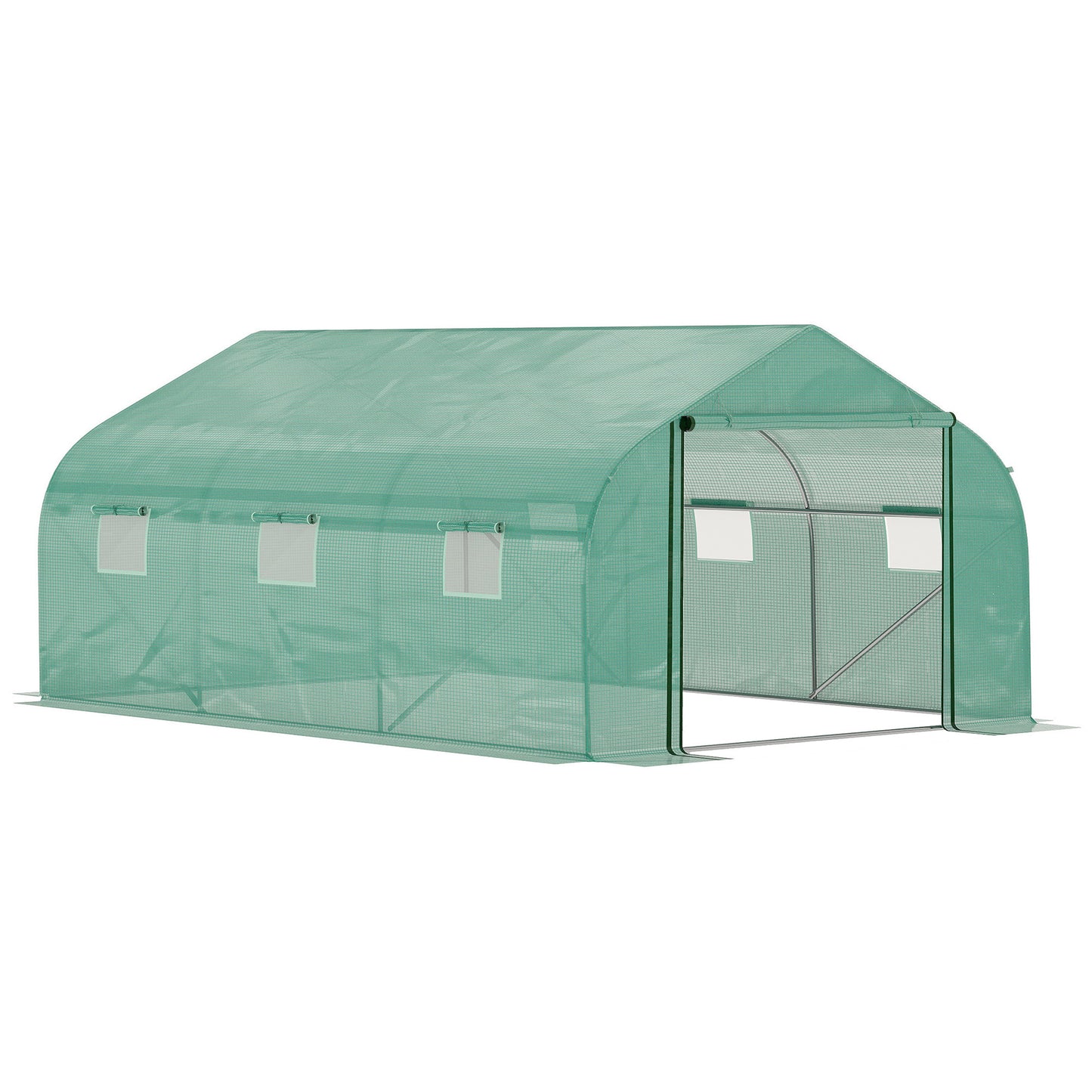 Tunel foliowy Outsunny Walk-in Garden Greenhouse, zewnętrzna szklarnia z drzwiami z siatki, osłoną z PE i 6 oknami, 4,5 x 3 x 2 m, zielony