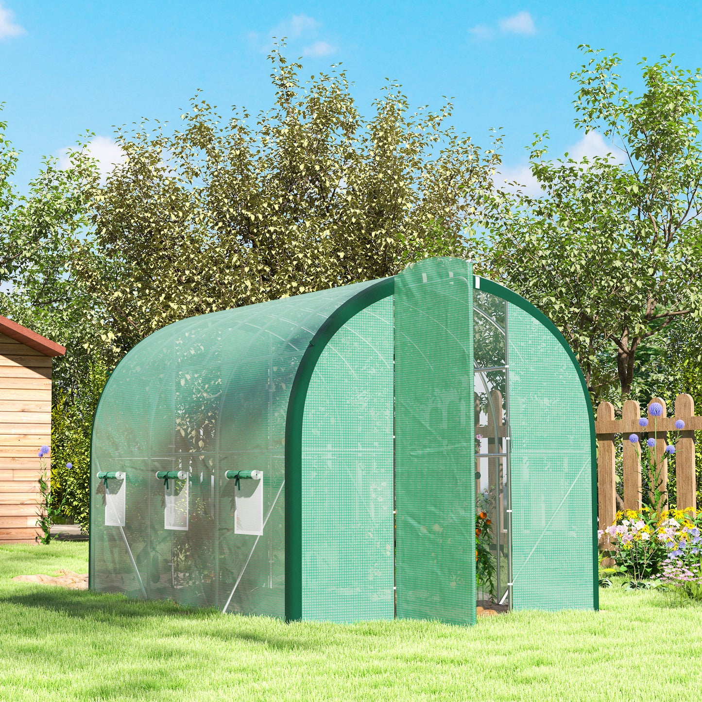 Outsunny 3 x 2(m) Polytunnel Greenhouse, with Windows and Doors - Green