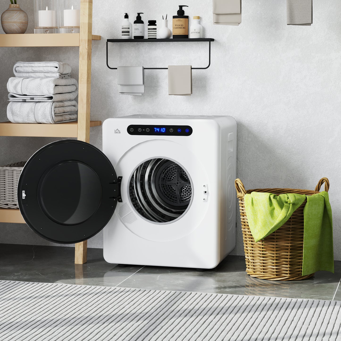 HOMCOM 4kg Vented Tumble Dryer, 1000W Compact Freestanding Front Tumble Dryer with Stainless Steel Tub, Timer, 6 Heat Settings, Small Portable Clothes Dryer, White