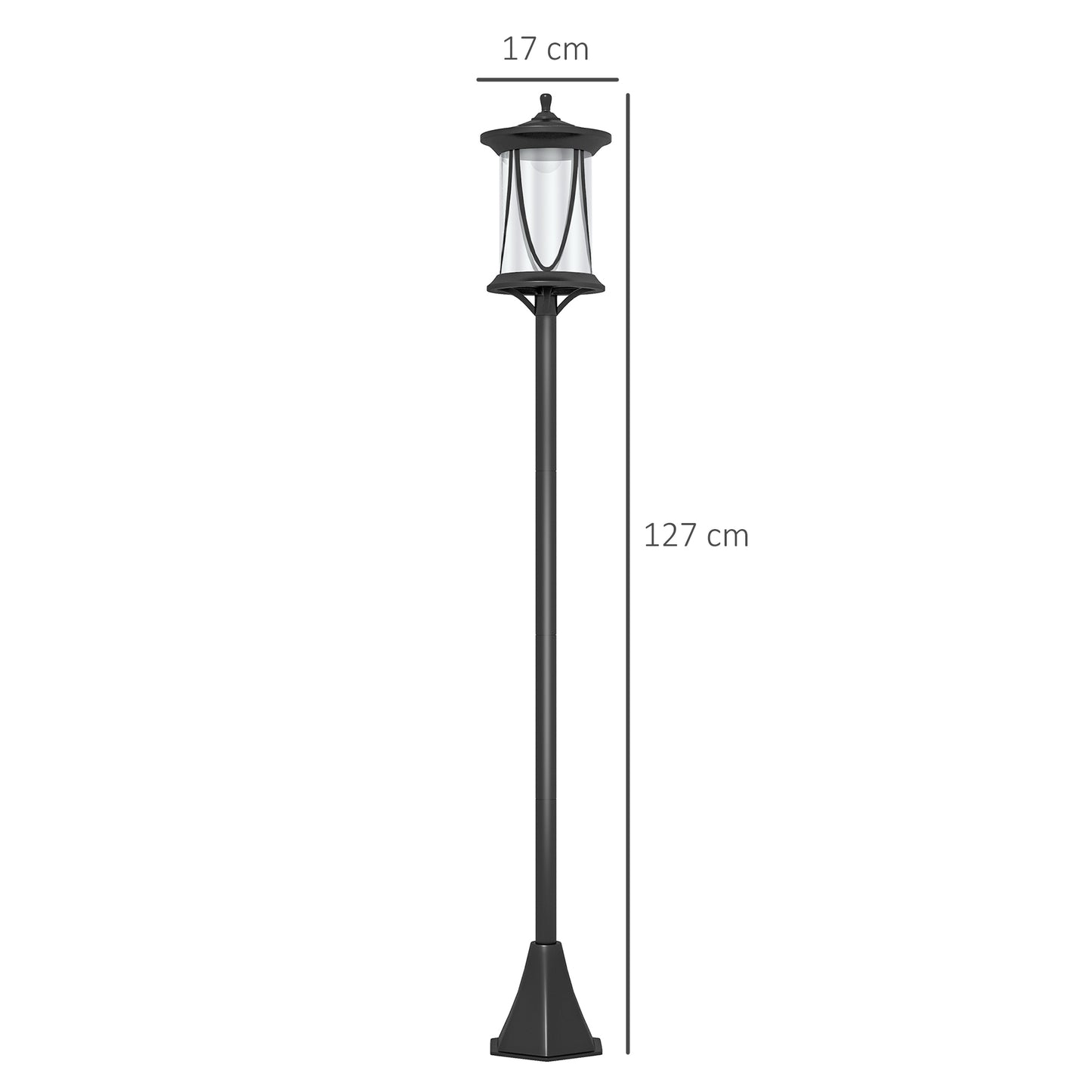 Lampa solarna Outsunny, 1,3 m LED, zewnętrzna lampa uliczna, wodoodporna IP44 do patio, ogrodu, ścieżki, chłodna biel