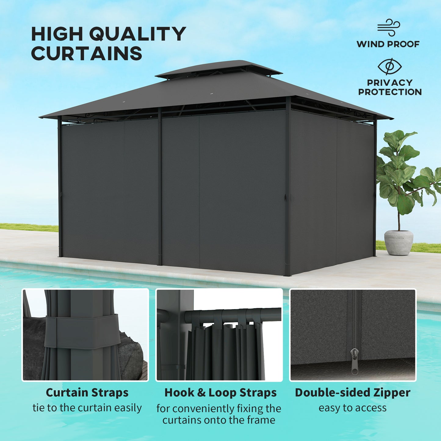 Altana stalowa Outsunny 3 x 4m z zasłonami - czarna