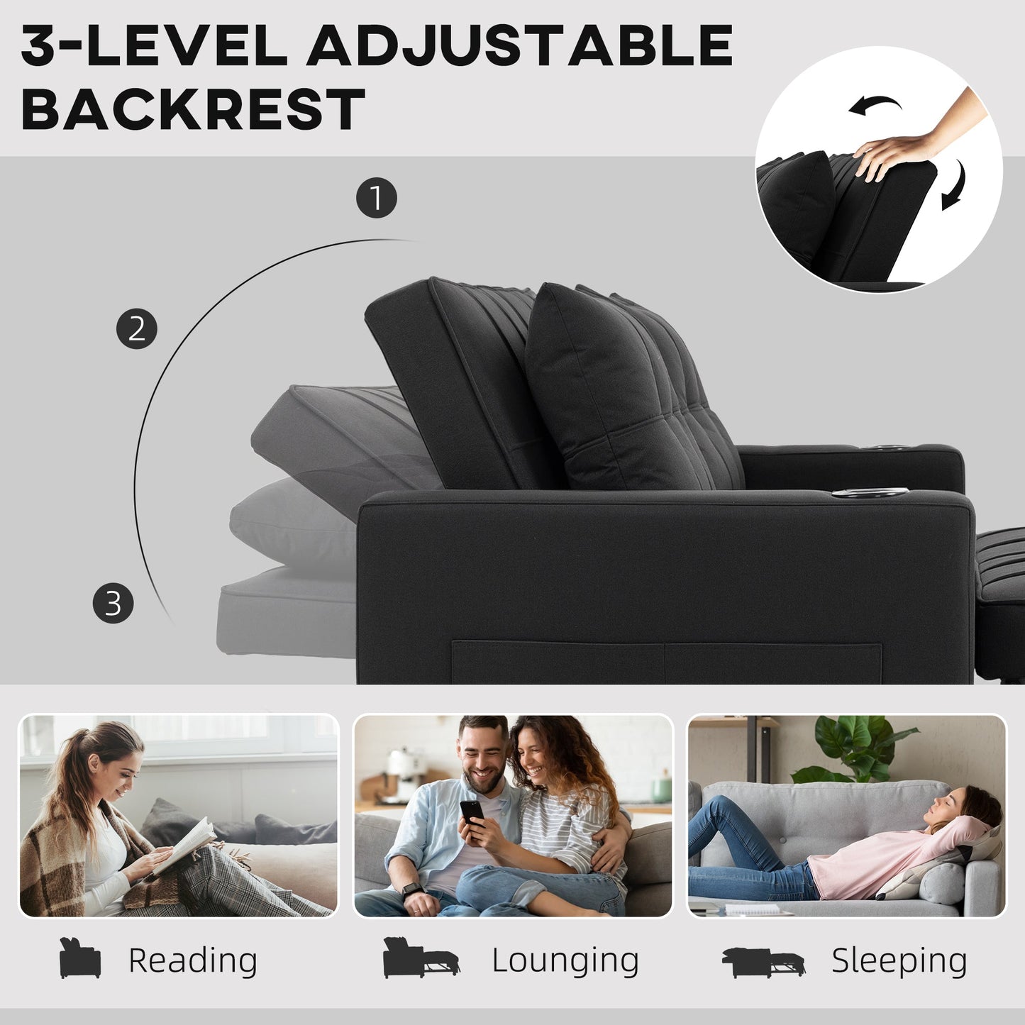 HOMCOM Two-Seater Pull-Out Sofa Bed - Black