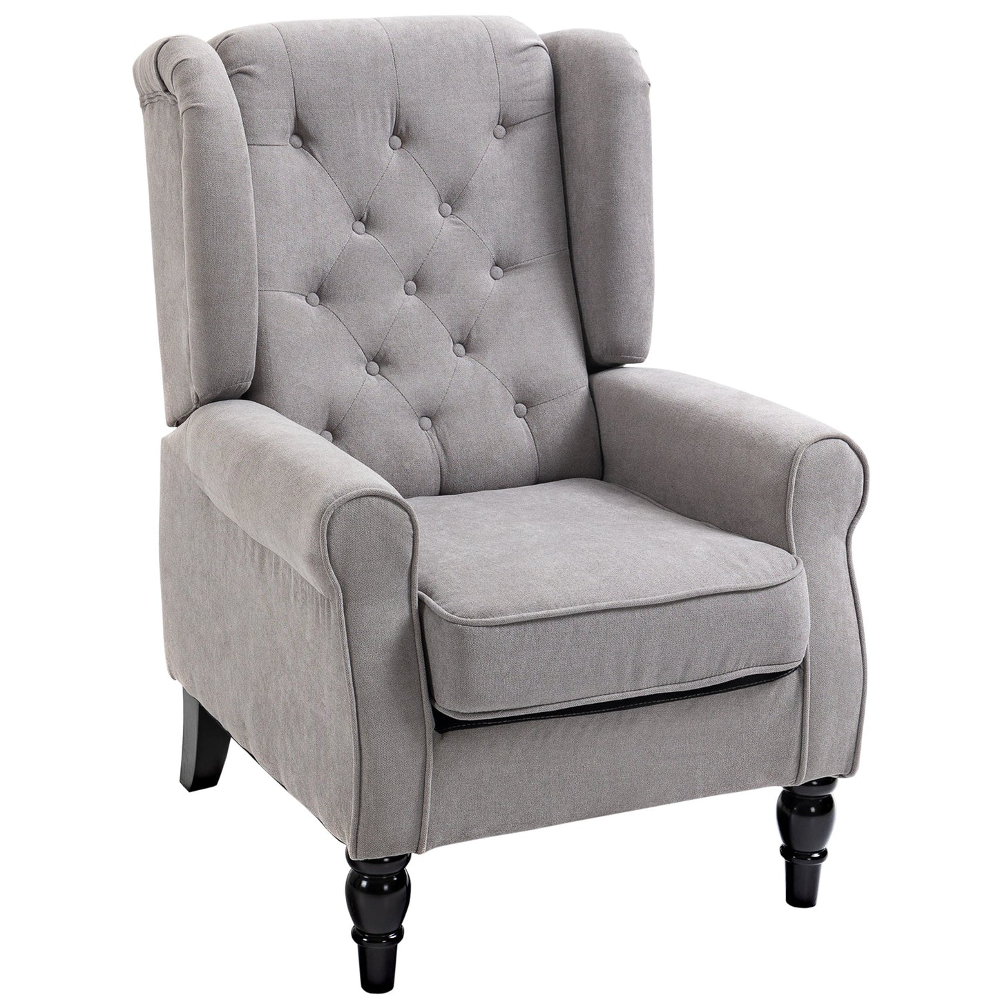 HOMCOM Retro Accent Chair, fotel z uszami i drewnianą ramą, pikowany guzikami, do salonu, sypialni, szary
