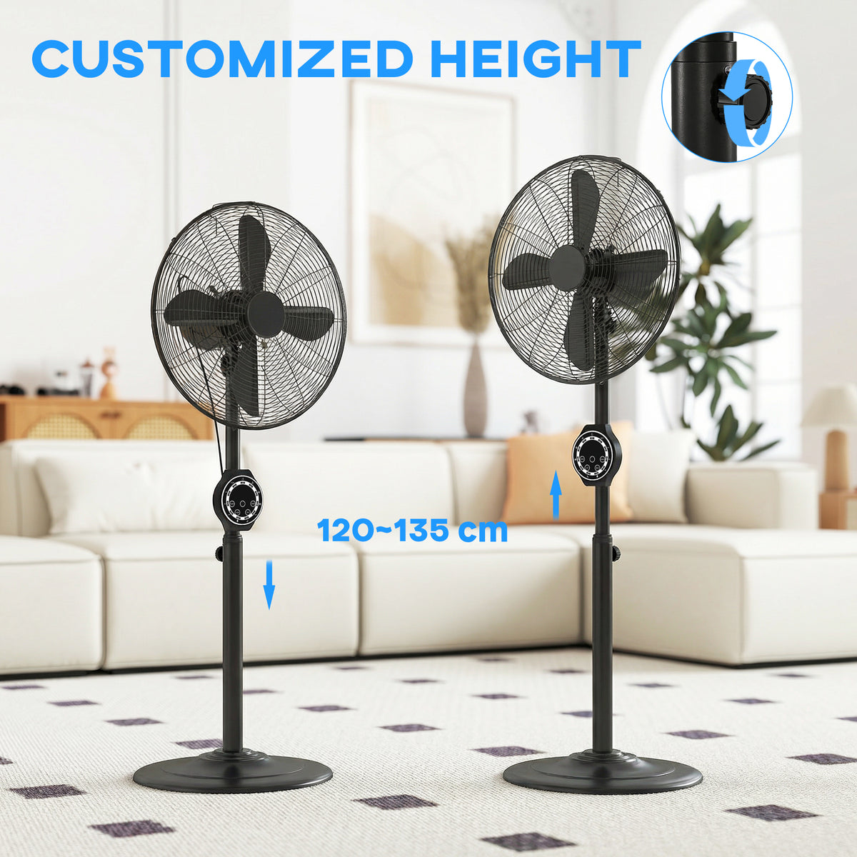 HOMCOM 41 cm Metal Pedestal Fan with Oscillating, Adjustable Height Black