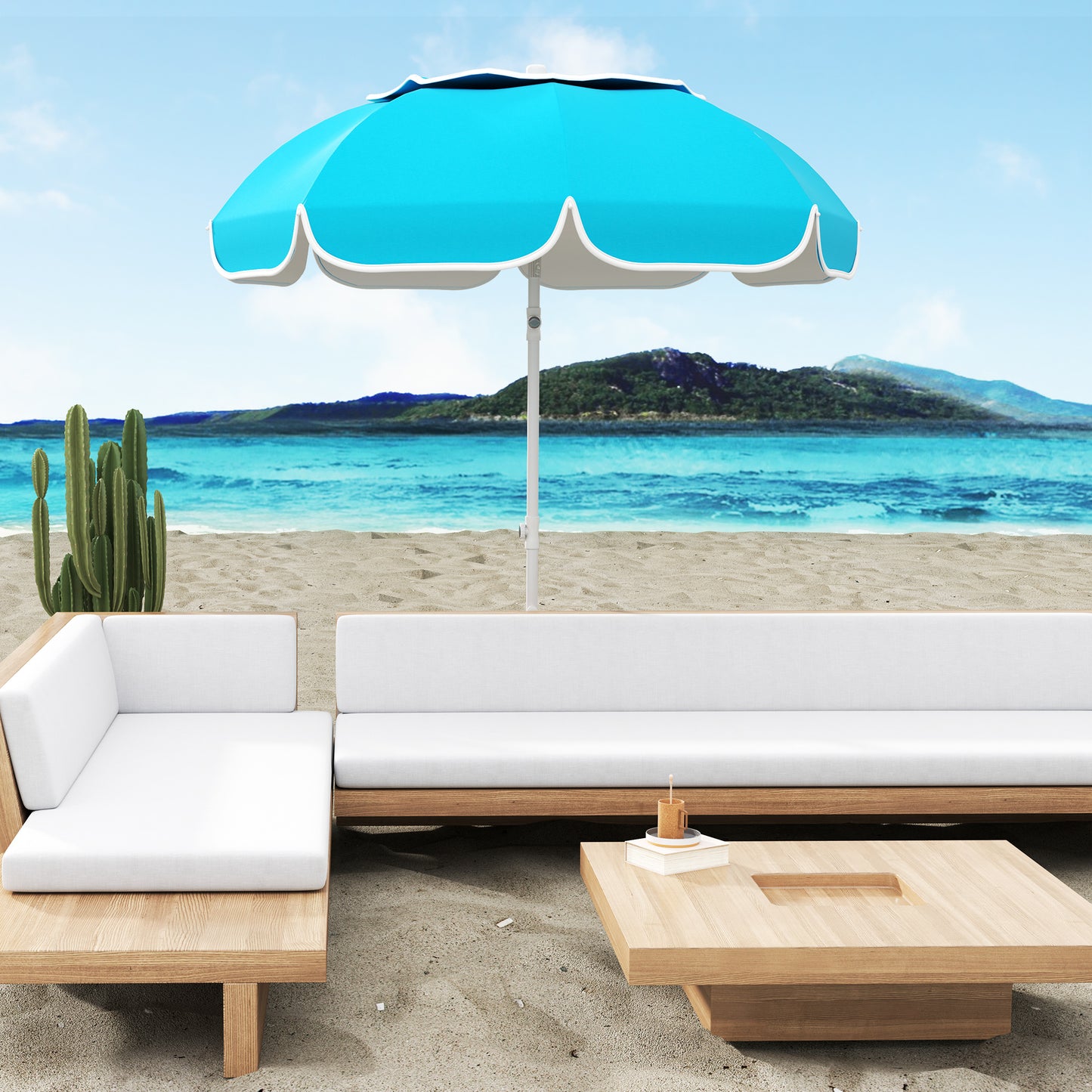 Outsunny Parasol plażowy przenośny z kotwicą piaskową, torba transportowa, regulowana wysokość i nachylenie, ochrona UV UPF50+, niebieski