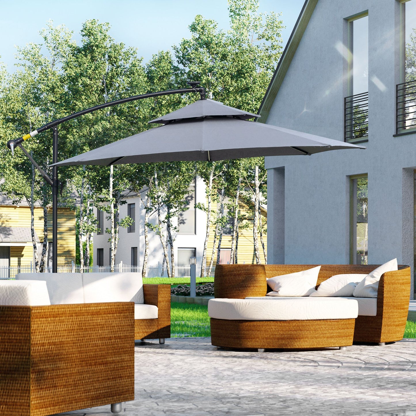 Outsunny 3m LED Light Overhanging Parasol - Szary