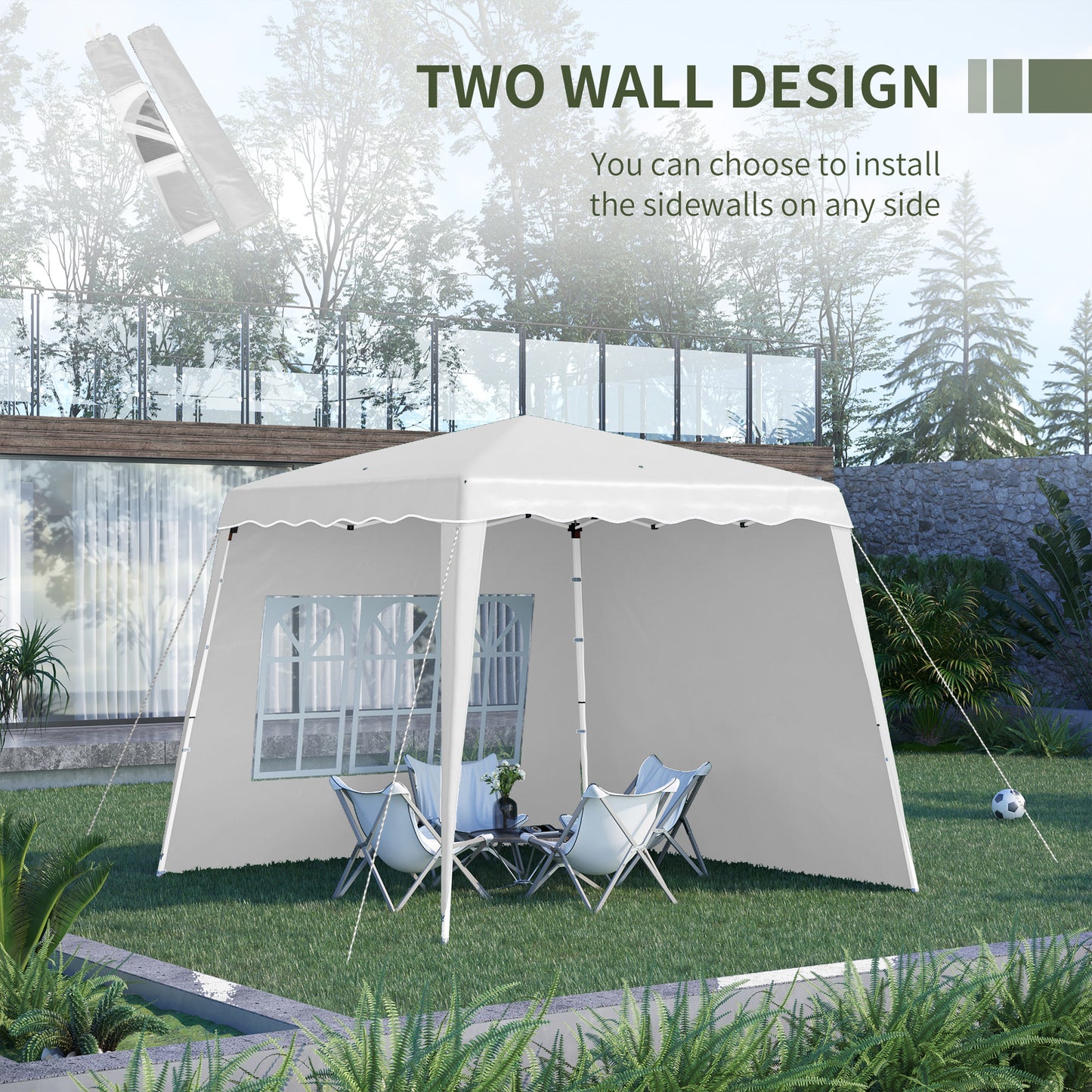 Outsunny 2.4 x 2.4m Two Wall Pop Up Gazebo - White