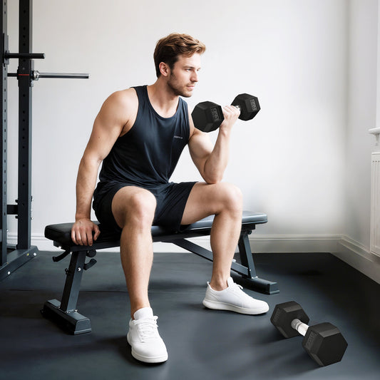 HOMCOM 2x6kg Hex Dumbbells Set Rubber Dumbbells Weight Lifting Equipment Fitness Home Gym