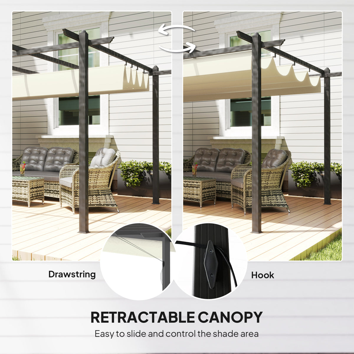 Outsunny 4 x 3(m) Aluminium Pergola with Retractable Roof, Garden Gazebo Canopy Shelter for Outdoor, Patio, Cream White
