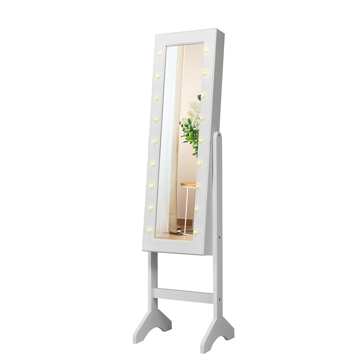 Standing Jewelry Armoire with 18 LED Lights & Mirror