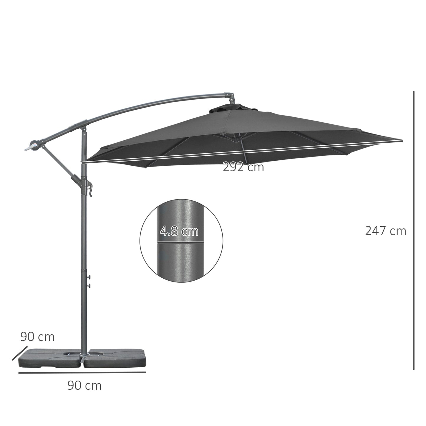 Outsunny 3(m) Garden Banana Parasol Cantilever Umbrella with Crank Handle, Cross Base, Weights and Cover for Outdoor, Hanging Sun Shade, Black