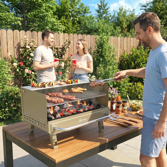 Outsunny Portable BBQ Grill in Khaki, image 2