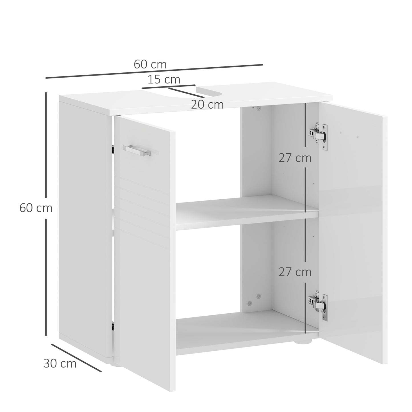 kleankin Under Sink Cabinet, Bathroom Vanity Unit, Pedestal Under Sink Design, Storage Cupboard with Adjustable Shelf, High Gloss, White