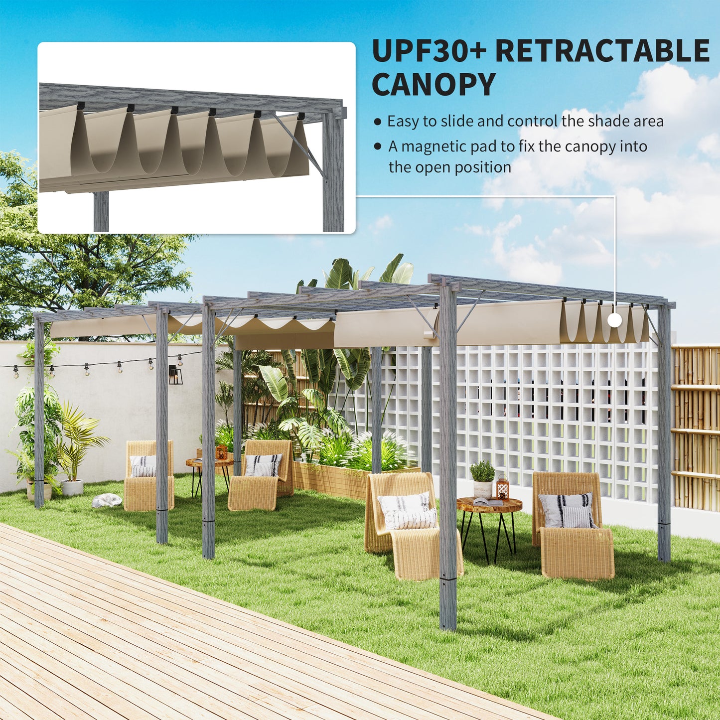 Outsunny 3 x 3 m Rozsuwana pergola dachowa - Szara