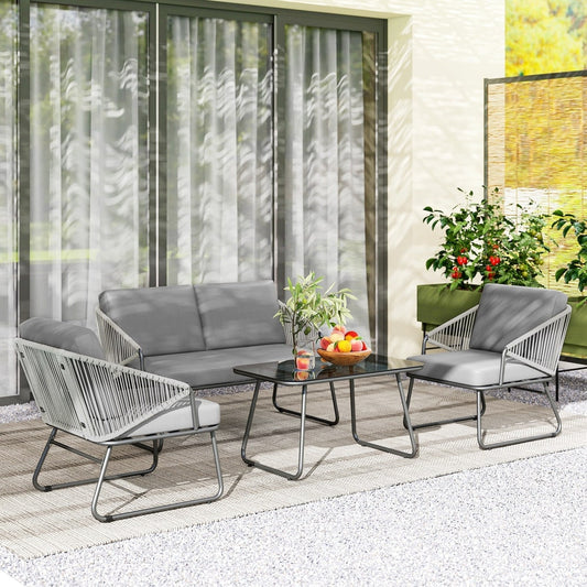 Outsunny Four-Piece Rattan Strong Panel in Grey, image 2