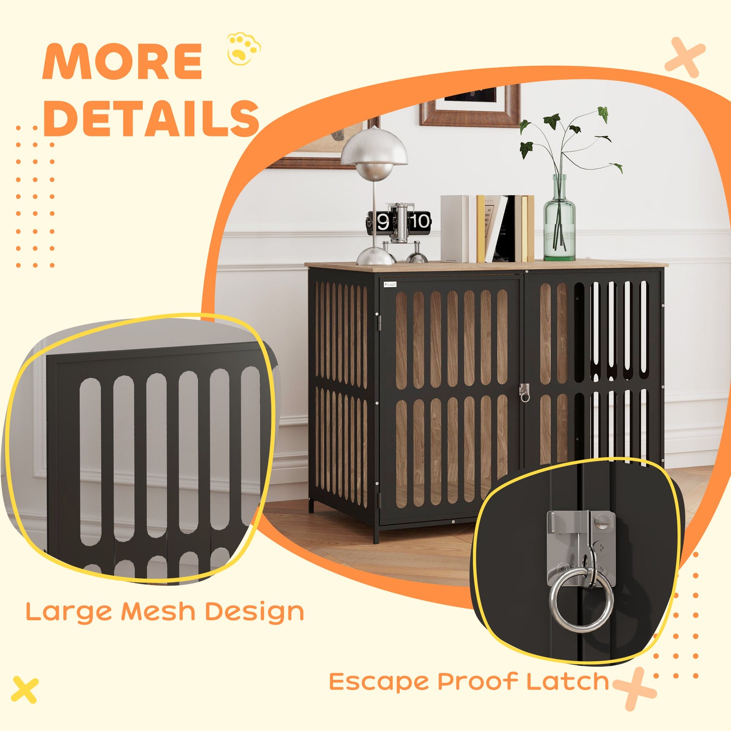 PawHut Dog Crate Furniture with Anti-Chew Resistant Mesh, Anti-Escape Single Door, for Large Dogs, 100 x 60 x 81.5 cm